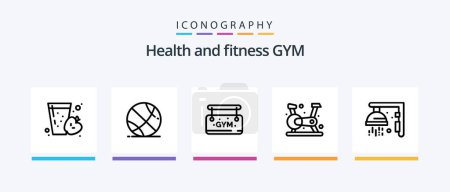 Ilustración de Gym Line 5 Icon Pack Including weightlifting. exercise. gym. dumbbell. mobil. Creative Icons Design - Imagen libre de derechos