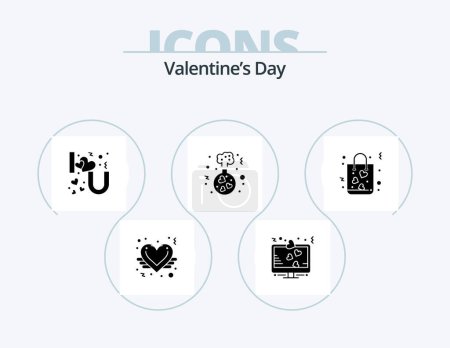 Ilustración de Valentines Day Glyph Icon Pack 5 Icon Design. bag. love. love sign. heart. you - Imagen libre de derechos