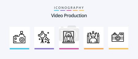 Illustration for Video Production Line 5 Icon Pack Including movie tickets. cinema tickets. tv set. vintage reel. movie reel. Creative Icons Design - Royalty Free Image