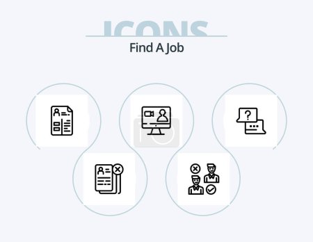 Téléchargez les illustrations : Find A Job Line Icon Pack 5 Icon Design. job. curriculum. job. job. location - en licence libre de droit