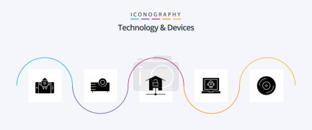 Téléchargez les illustrations : Devices Glyph 5 Icon Pack Including rocket. laptop. technology. app. smart home - en licence libre de droit