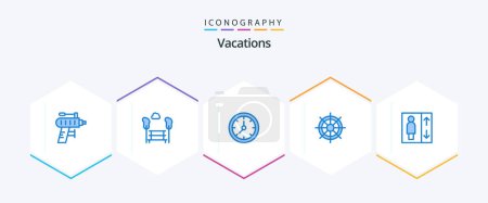 Illustration for Vacations 25 Blue icon pack including group. wheel. clock. ship wheel. boat - Royalty Free Image