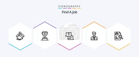 Téléchargez les illustrations : Find A Job 25 Line icon pack including document. selection. find. man. executive - en licence libre de droit