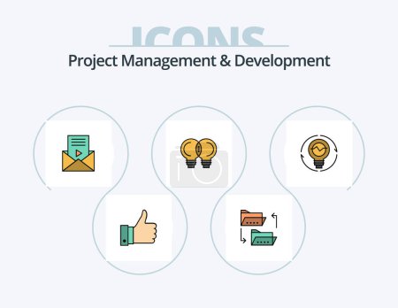 Téléchargez les illustrations : Project Management And Development Line Filled Icon Pack 5 Icon Design. smart watch. cash. make. list. budget - en licence libre de droit