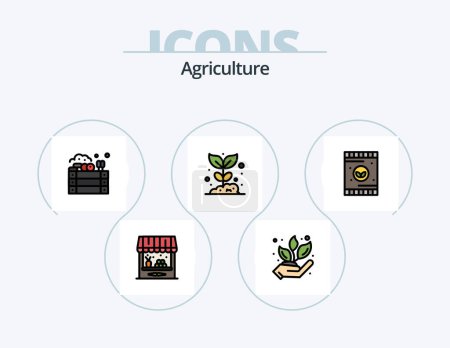 Téléchargez les illustrations : Agriculture Line Filled Icon Pack 5 Icon Design. garden. farming. farm. agriculture. storehouse - en licence libre de droit
