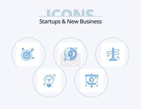 Illustration for Startups And New Business Blue Icon Pack 5 Icon Design. . ways. target. way. direction - Royalty Free Image