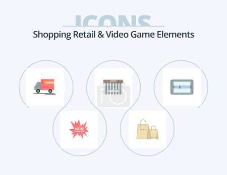 Illustration for Shoping Retail And Video Game Elements Flat Icon Pack 5 Icon Design. cell . shopping. truck . code. bar - Royalty Free Image