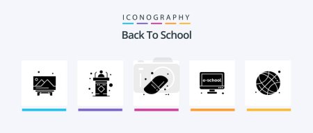 Téléchargez les illustrations : Back To School Glyph 5 Icon Pack Including world globe. learning. speech. electronic. e. Creative Icons Design - en licence libre de droit