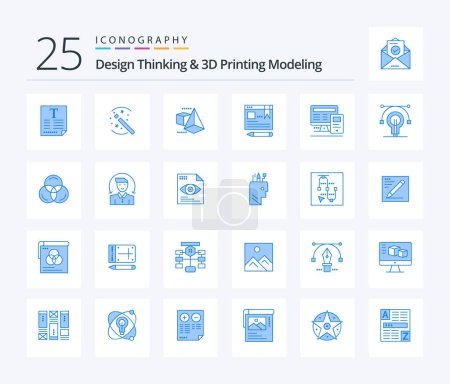 Illustration for Design Thinking And D Printing Modeling 25 Blue Color icon pack including education. computer. d modeld. education. text - Royalty Free Image