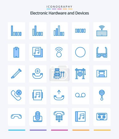 Téléchargez les illustrations : Creative Devices 25 Blue icon pack  Such As glasses. wifi. electricity. signal. music - en licence libre de droit