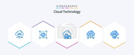 Téléchargez les illustrations : Cloud Technology 25 Blue icon pack including share. cloud. secure. online. gift - en licence libre de droit