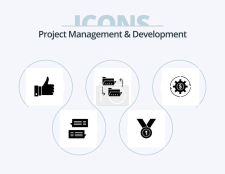 Téléchargez les illustrations : Project Management And Development Glyph Icon Pack 5 Icon Design. document. like. leader. good. appriciate - en licence libre de droit