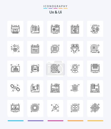 Ilustración de Creative Ux And Ui 25 OutLine icon pack  Such As website. seo. configuration. flowchart. development - Imagen libre de derechos
