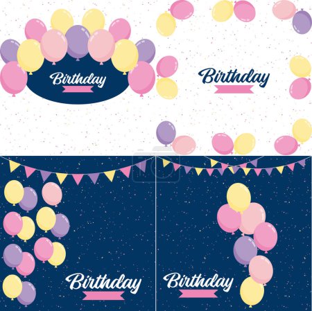Téléchargez les illustrations : ColorfulHappy Birthday announcement poster. flyer. and greeting card in a flat style vector illustration - en licence libre de droit