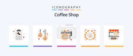 Téléchargez les illustrations : Coffee Shop Flat 5 Icon Pack Including shop. barista. lamps. sign. hanging. Creative Icons Design - en licence libre de droit
