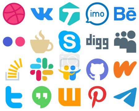 Illustration for 20 Flat Social Media Icons for a Minimalistic Design stockoverflow. digg. flickr and chat icons. Unique Gradient Icon Set - Royalty Free Image