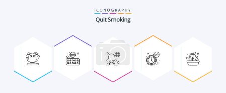 Illustration for Quit Smoking 25 Line icon pack including ashtray. watch. smoke. quit smoking. short breath - Royalty Free Image