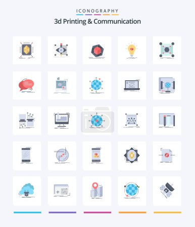 Téléchargez les illustrations : Creative 3d Printing And Communication 25 Flat icon pack  Such As printing. bulb. visual. idea. modification - en licence libre de droit