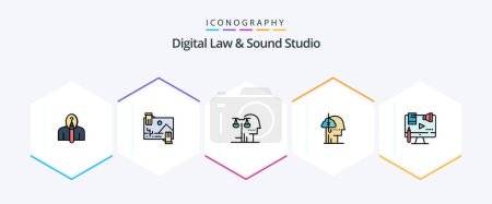 Illustration for Digital Law And Sound Studio 25 FilledLine icon pack including catch. borrowing ideas. image. law. human - Royalty Free Image