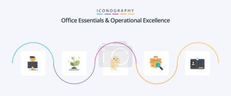Illustration for Office Essentials And Operational Exellence Flat 5 Icon Pack Including pass. online search. user. search. thinking - Royalty Free Image