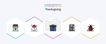 Illustration for Thanksgiving 25 FilledLine icon pack including thanksgiving. book. umbrella. bible. present - Royalty Free Image