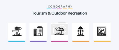 Illustration for Tourism And Outdoor Recreation Line 5 Icon Pack Including lighthouse. coffee. trouser. cup. fly. Creative Icons Design - Royalty Free Image