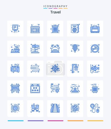 Téléchargez les illustrations : Creative Travel 25 Blue icon pack  Such As travel. case. dustbin. id. ticket - en licence libre de droit