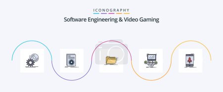 Ilustración de Software Engineering And Video Gaming Line Filled Flat 5 Icon Pack Including internet. game. running. folder. directory - Imagen libre de derechos