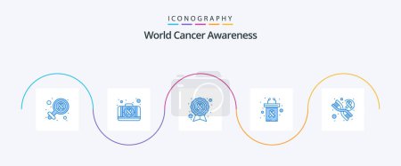 Téléchargez les illustrations : World Cancer Awareness Blue 5 Icon Pack Including dna. rostrum. awareness ribbon. presentation. disease - en licence libre de droit