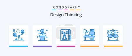 Illustration for Design Thinking Blue 5 Icon Pack Including computer. designer. plant. table. geometry. Creative Icons Design - Royalty Free Image