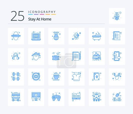 Téléchargez les illustrations : Stay At Home 25 Blue Color icon pack including bath. spa. estate. relax. pot - en licence libre de droit