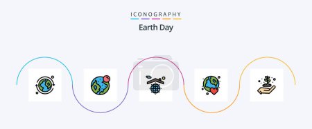 Téléchargez les illustrations : Earth Day Line Filled Flat 5 Icon Pack Including ecology. day. globe. love. globe - en licence libre de droit