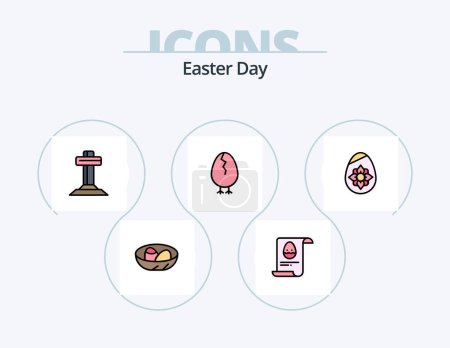 Illustration for Easter Line Filled Icon Pack 5 Icon Design. bottle. wine. flower. rabbit. bynny - Royalty Free Image