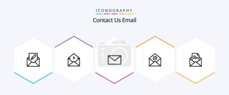 Illustration for Email 25 Line icon pack including text. email. money-order. communication. add - Royalty Free Image