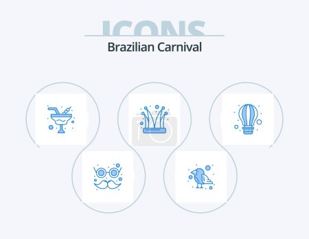 Illustration for Brazilian Carnival Blue Icon Pack 5 Icon Design. air. joker. champaign. jester. buffoon - Royalty Free Image