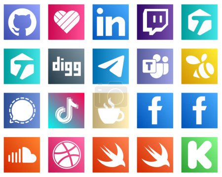 Illustration for 20 Social Media Icons for Your Business such as douyin. messenger. mesenger and swarm icons. Customizable and unique - Royalty Free Image