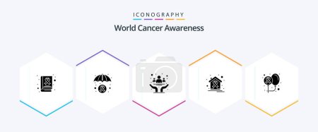 Ilustración de World Cancer Awareness 25 Glyph icon pack including house. day. awareness. cancer. health - Imagen libre de derechos