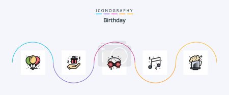 Téléchargez les illustrations : Birthday Line Filled Flat 5 Icon Pack Including alcohol. note. bow. music. birthday - en licence libre de droit