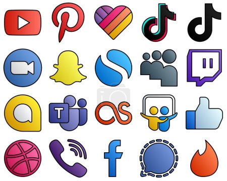 Téléchargez les illustrations : 20 Modern icons google allo. myspace and simple Filled Line Style Social Media Icons - en licence libre de droit
