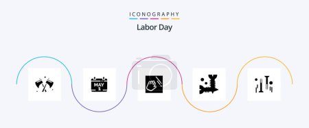 Illustration for Labor Day Glyph 5 Icon Pack Including hardware . screw . time. hand - Royalty Free Image