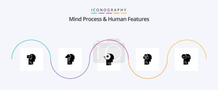 Illustration for Mind Process And Human Features Glyph 5 Icon Pack Including head. head. clear. intelligent. human intelligence - Royalty Free Image