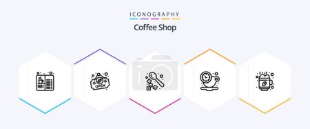 Téléchargez les illustrations : Coffee Shop 25 Line icon pack including break. time. barista. rest. break - en licence libre de droit