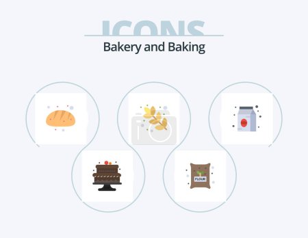 Téléchargez les illustrations : Baking Flat Icon Pack 5 Icon Design. food. bean. bakery. flour. baking - en licence libre de droit