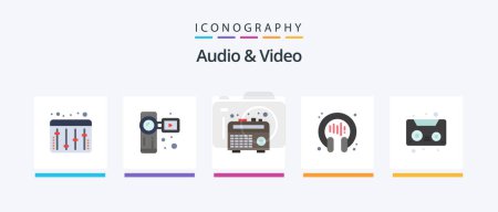 Téléchargez les illustrations : Audio And Video Flat 5 Icon Pack Including . cassette. radio. audio tape. headphone. Creative Icons Design - en licence libre de droit