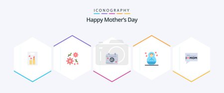 Téléchargez les illustrations : Happy Mothers Day 25 Flat icon pack including . mom. date. love. children - en licence libre de droit