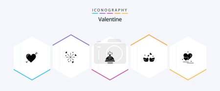 Téléchargez les illustrations : Valentine 25 Glyph icon pack including dinner. day. love. valentines. love - en licence libre de droit