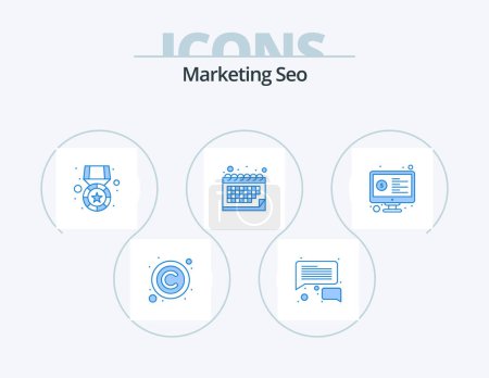 Ilustración de Marketing Seo Blue Icon Pack 5 Icon Design. online. money. gold. schedule. appointment - Imagen libre de derechos