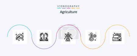Téléchargez les illustrations : Agriculture Line 5 Icon Pack Including barn. thermometer. agriculture. temperature. windmill - en licence libre de droit