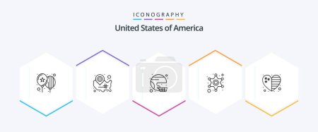 Illustration for Usa 25 Line icon pack including star. men. location pin. united. sport - Royalty Free Image