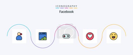 Téléchargez les illustrations : Facebook Line Filled Flat 5 Icon Pack Including emoji. cack. aid. favorite. love - en licence libre de droit